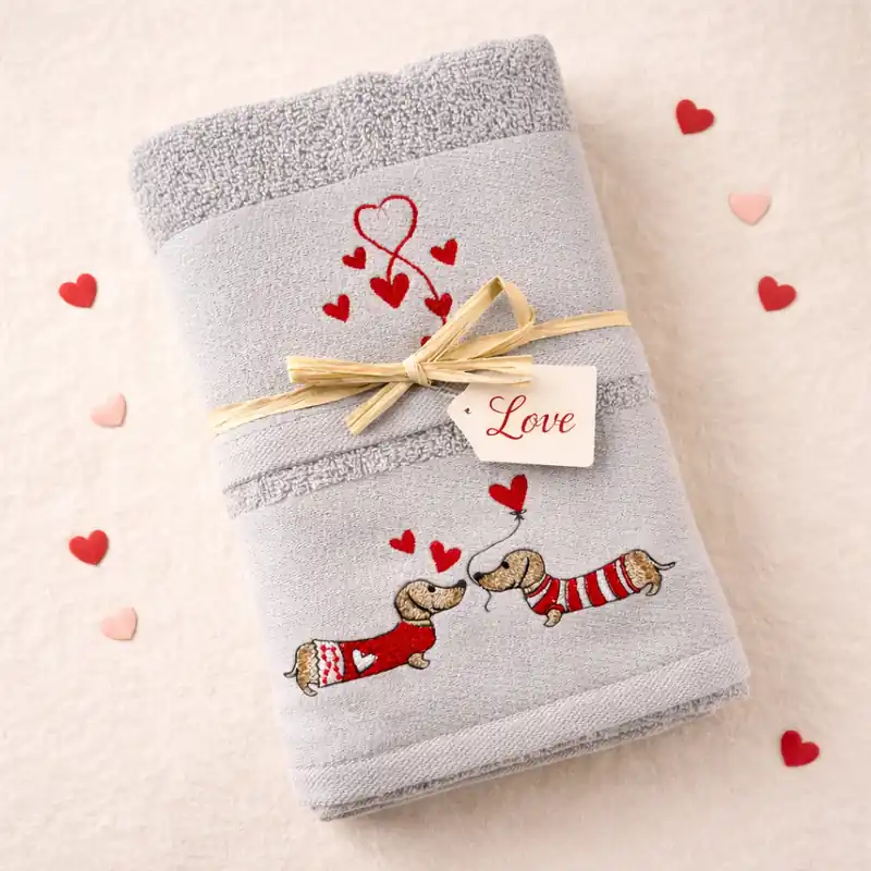 Asciugamani romantici con cagnolini innamorati idea regalo