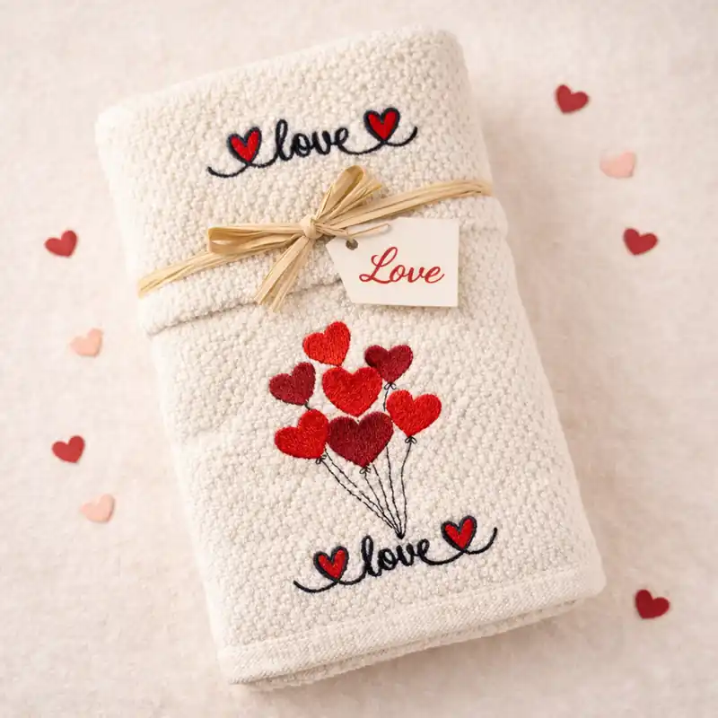 Set asciugamani romantici con cuori e scritta love