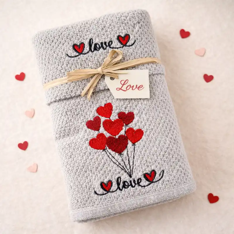 Set asciugamano con ospite San Valentino ricamo Cuori fondo grigio