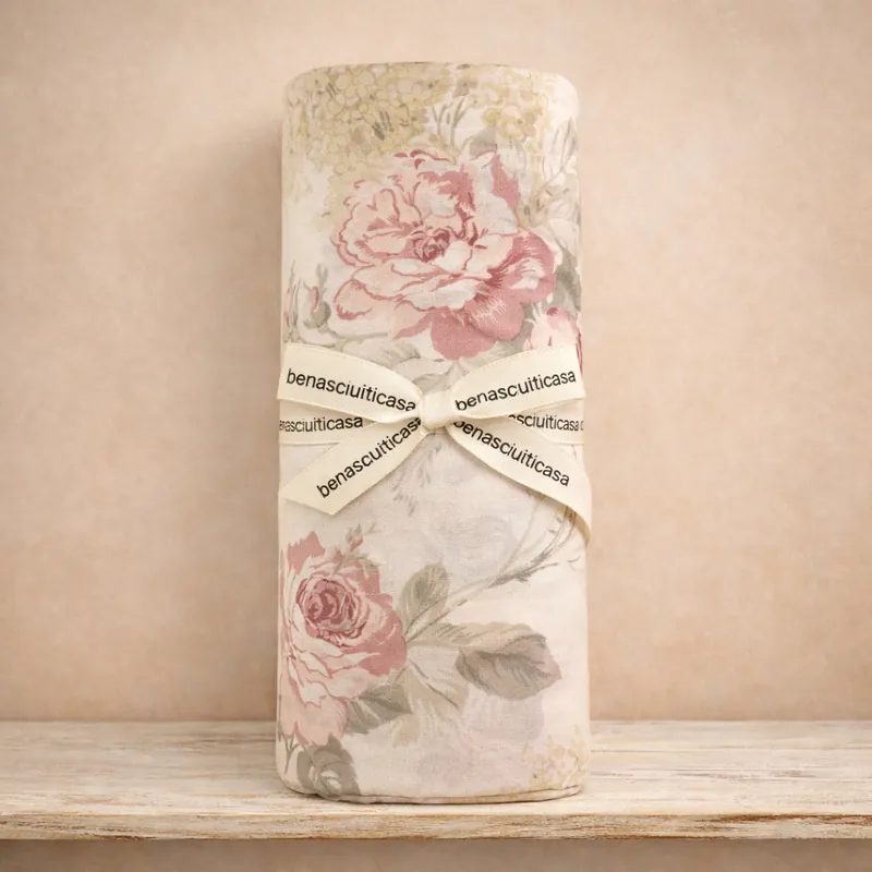 Completo Lenzuola Floreale rosa beige - Matrimoniale in Cotone