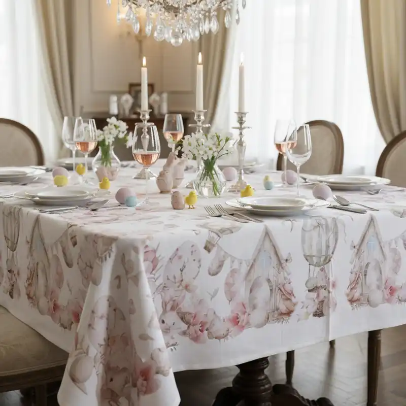 Tovaglia rettangolare Pasquale piazzata in cotone Pink Rabbit