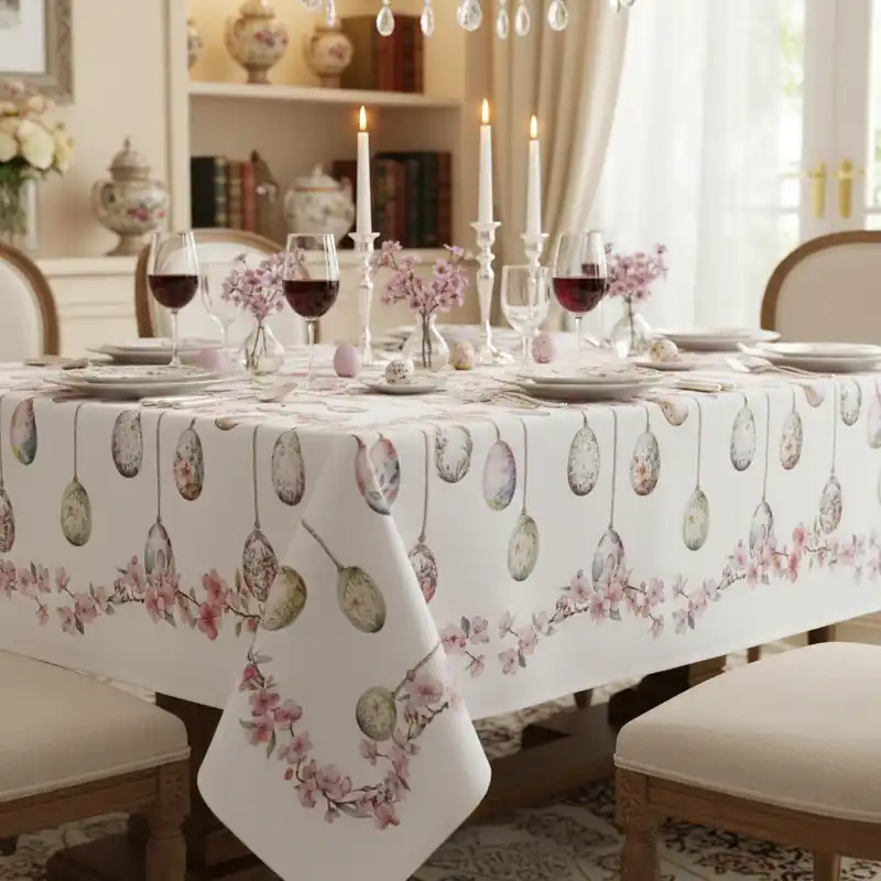 Tovaglia Fiori di Pesco 150x180 cm: Design Pasquale in Cotone Naturale