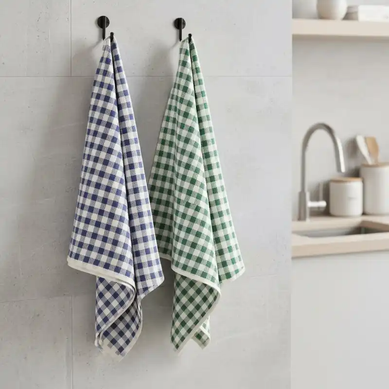 Set 2x strofinacci in cotone ritorto canovacci 60x75 quadretti verde-blu