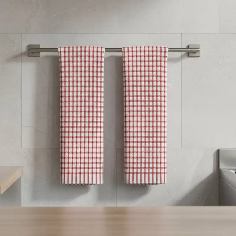 Coppia di Strofinacci da cucina 100% cotone doppio ritorto quadri rossi