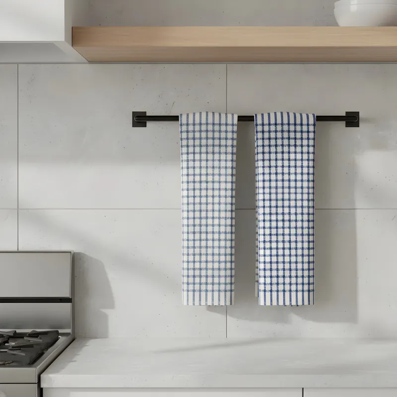 Set 2x canovacci strofinacci a quadri blu 100% cotone doppio ritorto