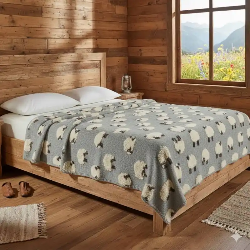 Coperta matrimoniale in Lana Cotta 250x205 pecorelle fondo grigio