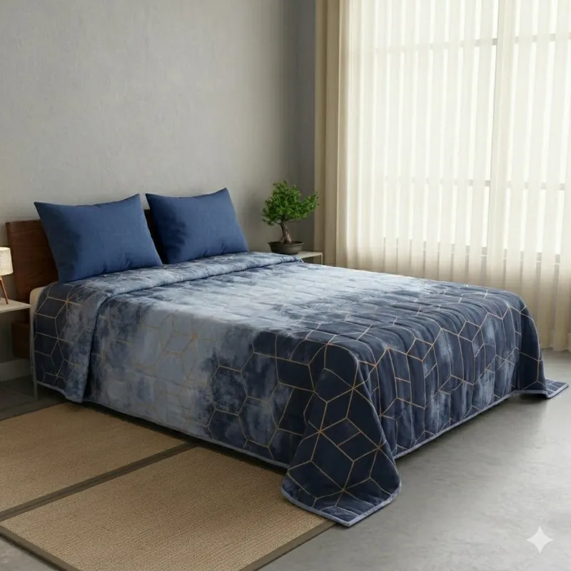 Copriletto primaverile trapuntato matrimoniale GABEL Decò blu