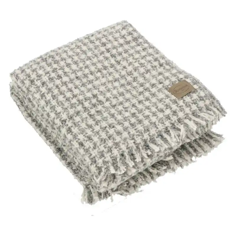 Coperta Matrimoniale SOMMA Ecuador bianco e grigio 210x250 con frange