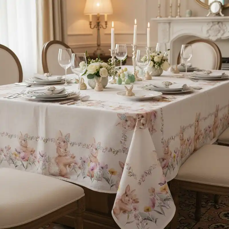 Tovaglia rettangolare 140x180 cm ENCANTO fiori e coniglietti Pasquali