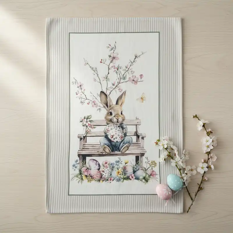 Strofinaccio Collezione Rabbit Pasqua dis.4 - 50x70 cm Cotone