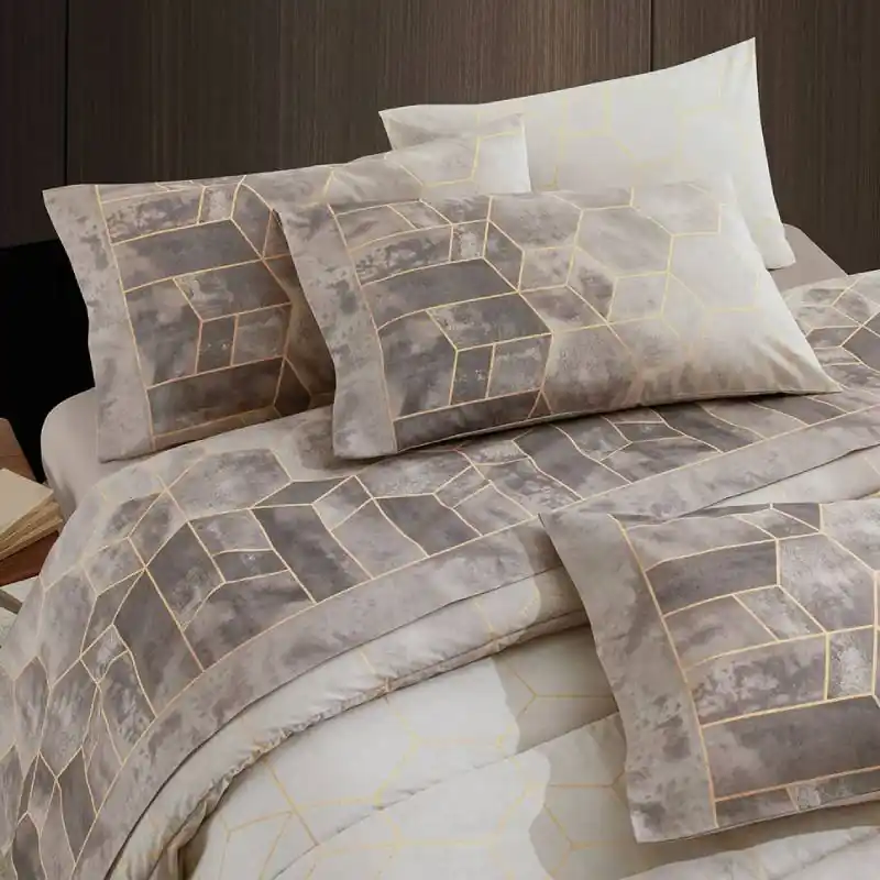 Completo lenzuola matrimoniali 100% cotone Gabel Deco greige