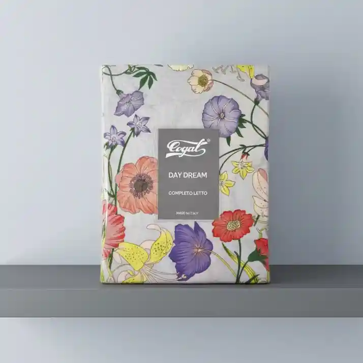 Lenzuola matrimoniali con balza a giorno in cotone Fiori di Campo lilla