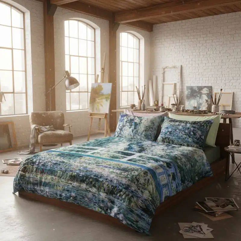 Copripiumino matrimoniale con federe 100% cotone Ninfee di Monet