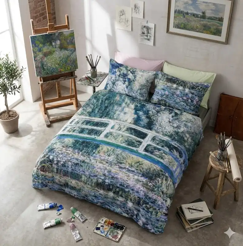 Completo lenzuola Ninfee di Monet puro cotone - Uso Copriletto