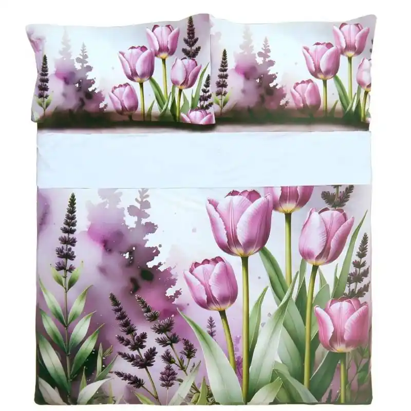 Completo lenzuola matrimoniale in cotone BLUEBELL effetto-copriletto