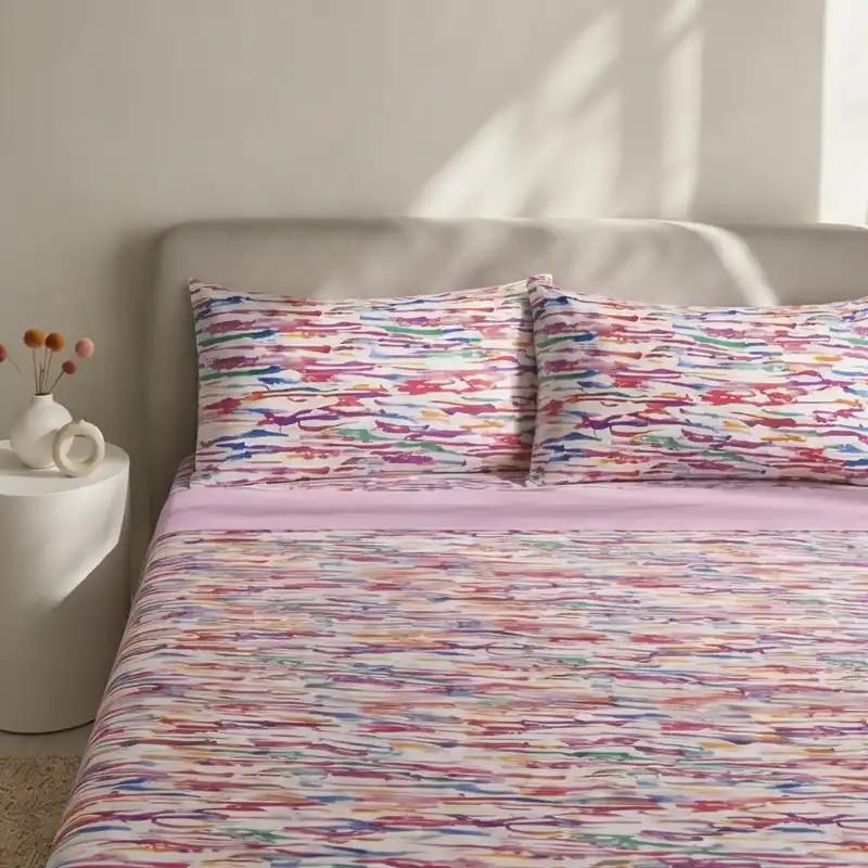 Set lenzuola letto francese 100% cotone IVOR righe melange rosa