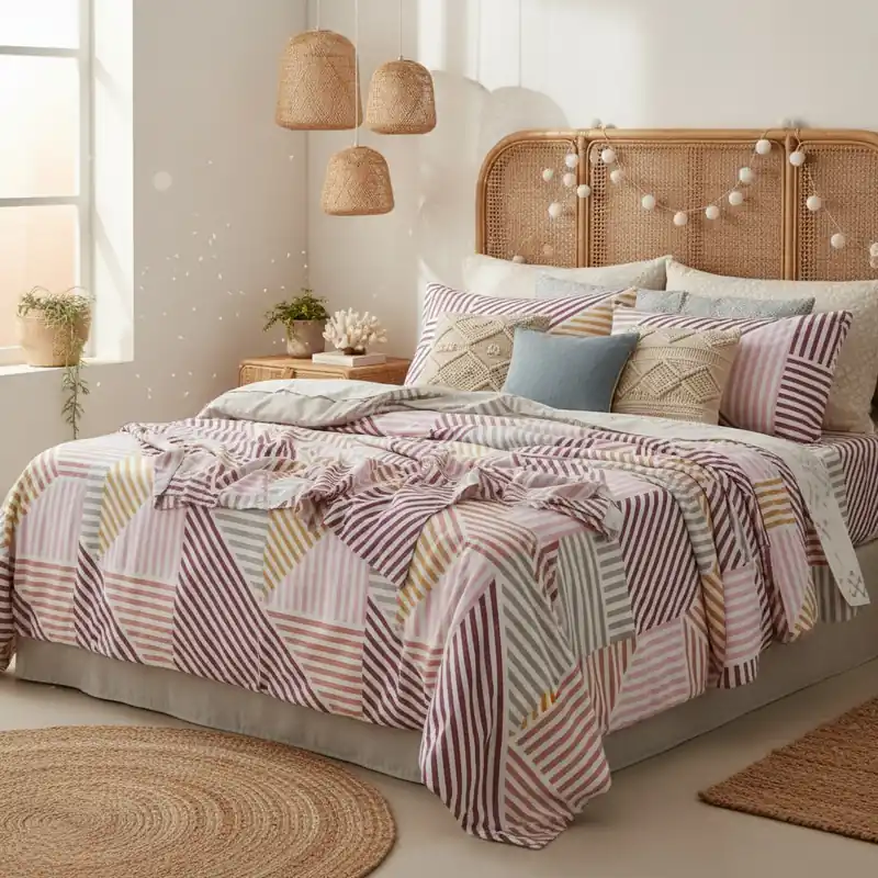 Completo Letto Matrimoniale Ramsey | 100% Cotone malva geometrico