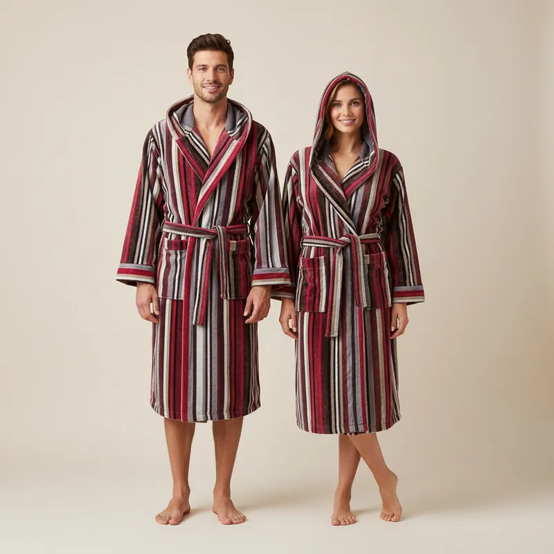 Accappatoio Unisex Bora Bora Carrara con cappuccio - Righe grigio