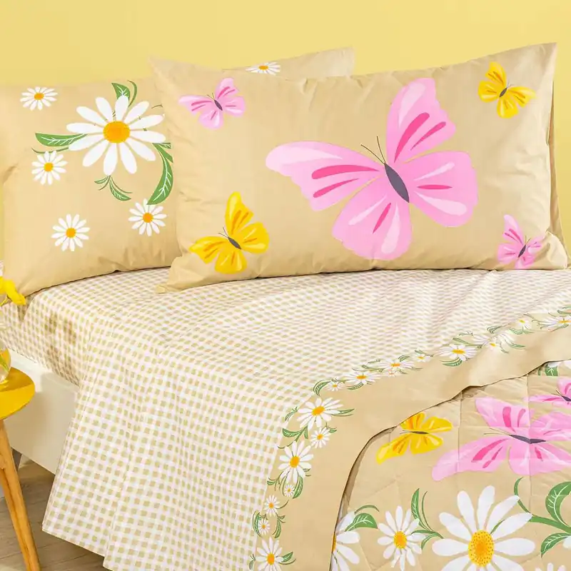 Completo Lenzuola Margherite Caleffi Naturale | Letto Singolo cotone