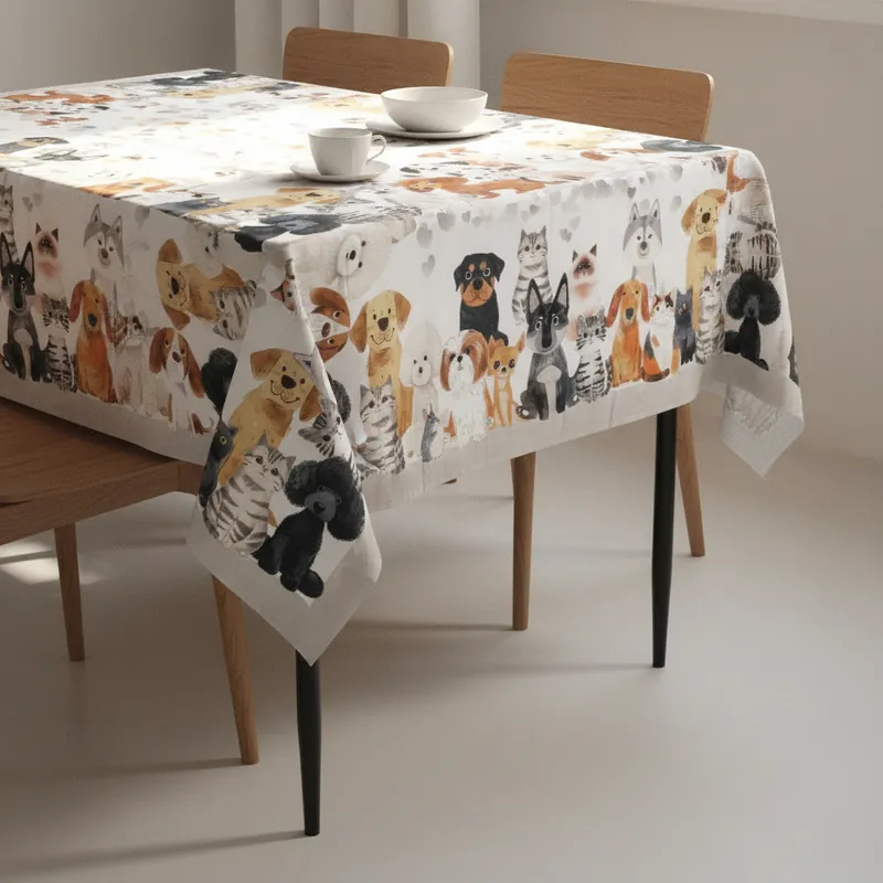 Tovaglia rettangolare 150x180 cm 100% cotone Amici cani e gatti