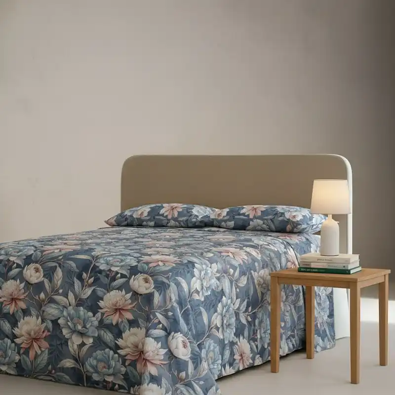 Lenzuola in percalle Matrimoniali Enrico Coveri EITAN floreale blu