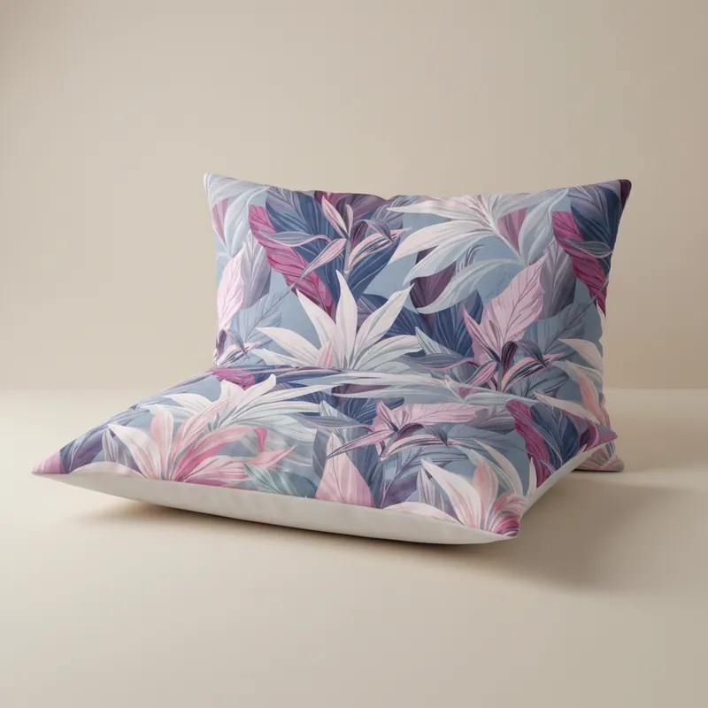 Completo Lenzuola 100% Percalle LEDA Foliage malva matrimoniale
