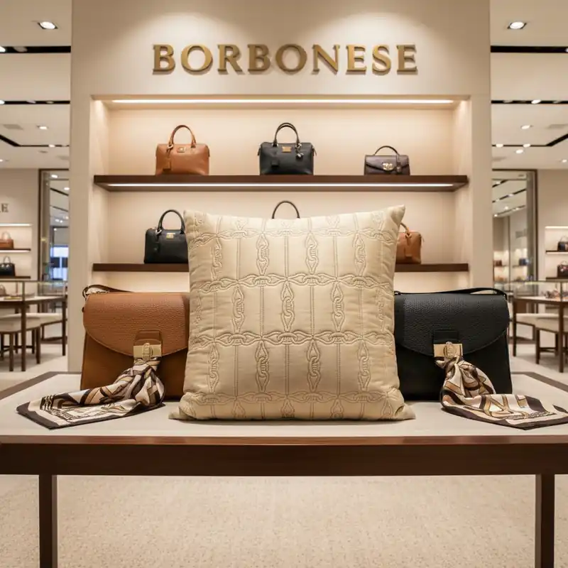 BORBONESE | Cuscino Arredo ricamato 45x45 Prestige nocciola in cotone