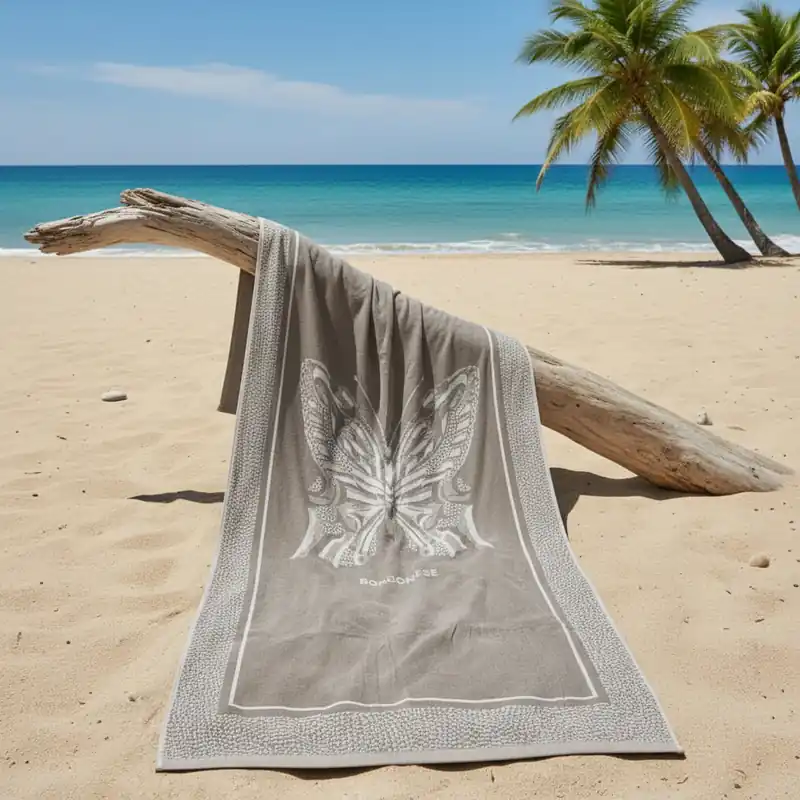 BORBONESE | Telo da mare in spugna Butterfly tortora 100x180