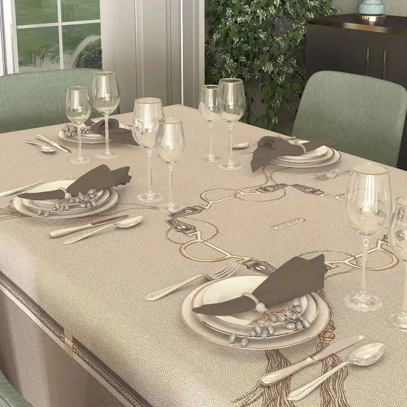 Servizio da tavola 150x220 BORBONESE Ascot nocciola + 8 tovaglioli