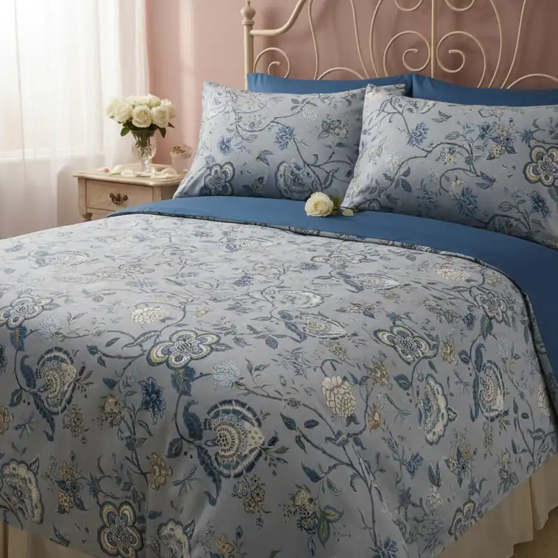 Lenzuolo-Copriletto Mirabello Delhi | Percalle di Cotone 100% blu