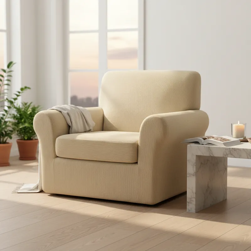 Copripoltrona con copricuscino estensibile Panna da 70 a 105 cm