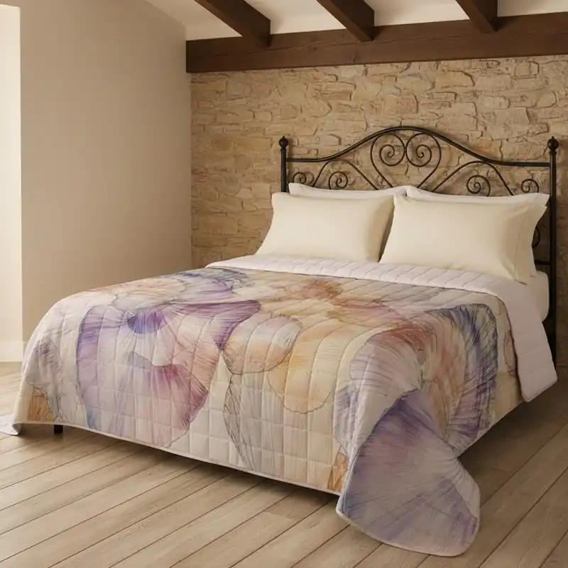Coperta trapuntata primaverile matrimoniale rosa 260x260