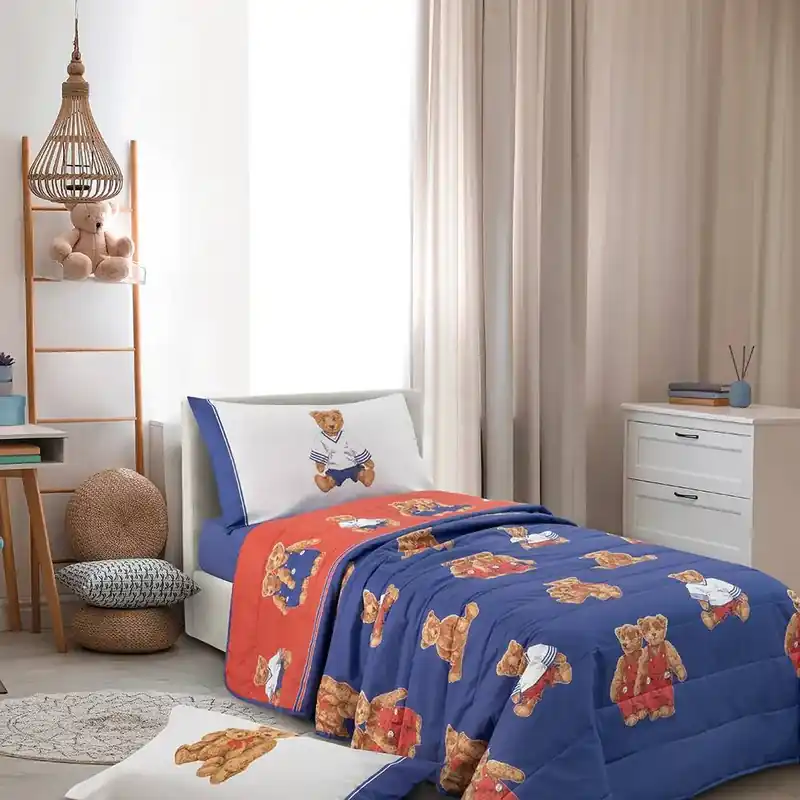 Copriletto trapuntato singolo in cotone 170x265 GABEL Orsetti blu