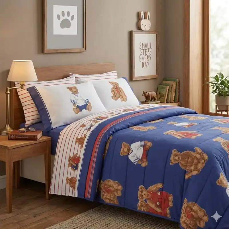 GABEL | Completo Lenzuola piazza e mezza Orsetti blu 100% cotone