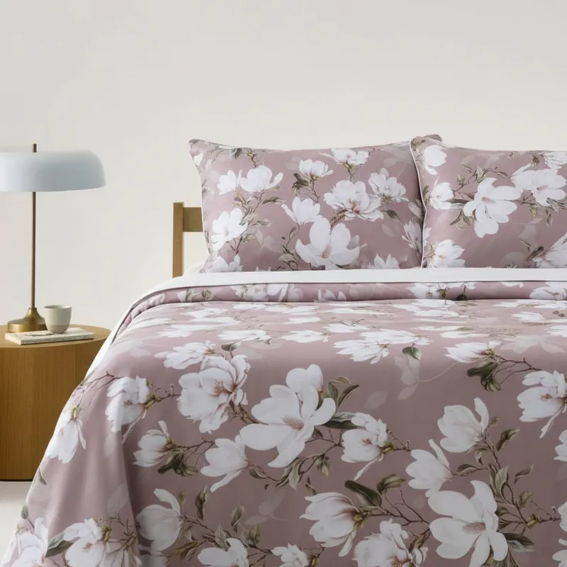 Copripiumino Matrimoniale Magnolia Cipria con Federe Bordo Elegante