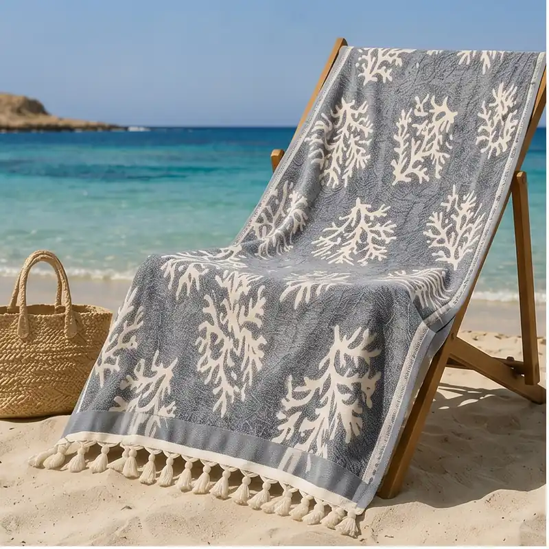 Telo Mare Pareo Salvaspazio Caraibi | 100% Cotone blu con Frange