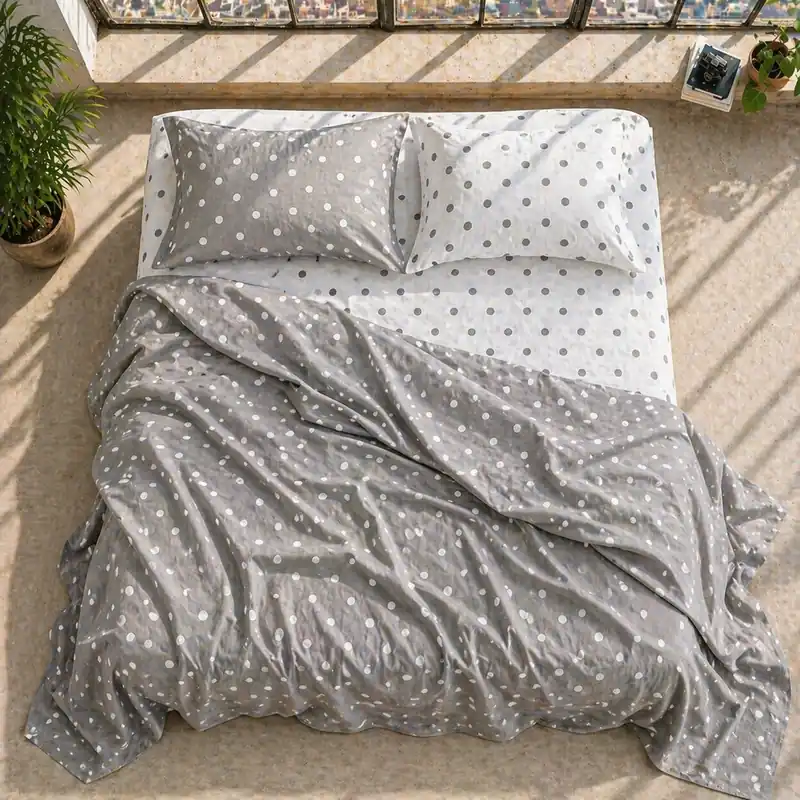 Completo lenzuola-copriletto Matrimoniale 100% cotone | Pois grigio