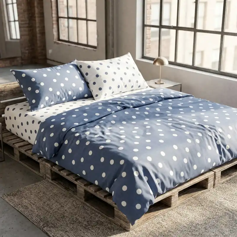 Lenzuola con balza a giorno Matrimoniali 100% Cotone - Pois Avio