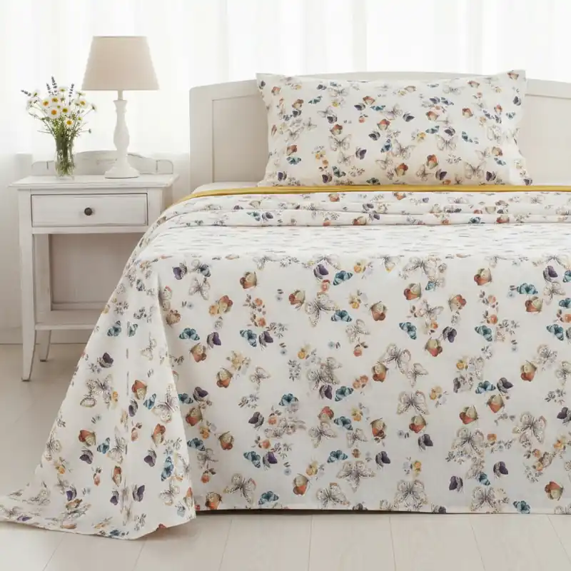 Lenzuola con balza a giorno Matrimoniale Bossi Papillon farfalle giallo