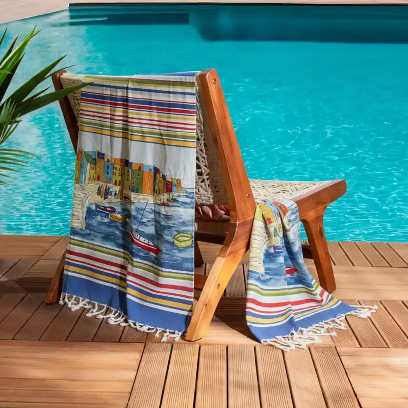 Fouta Telo Mare Riviera Ligure 100x200 Cotone con Frange Multicolor