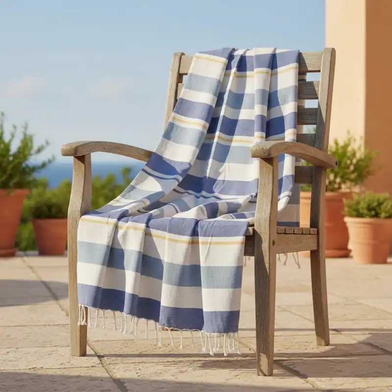 Telo Mare con frange Pareo Salvaspazio Speedy + Pochette righe blu