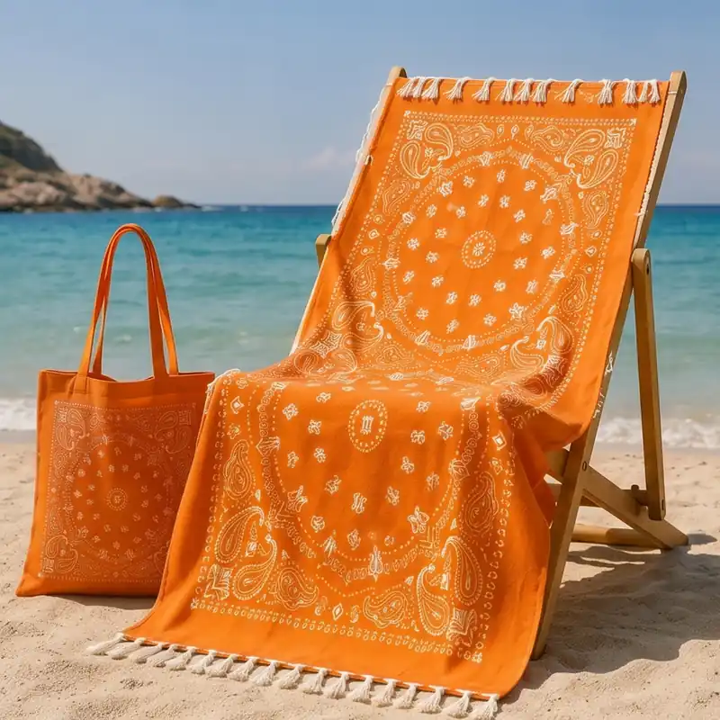 Kit Mare Fouta Arancione Salvaspazio | Telo 90x160 + Borsa Tessuto