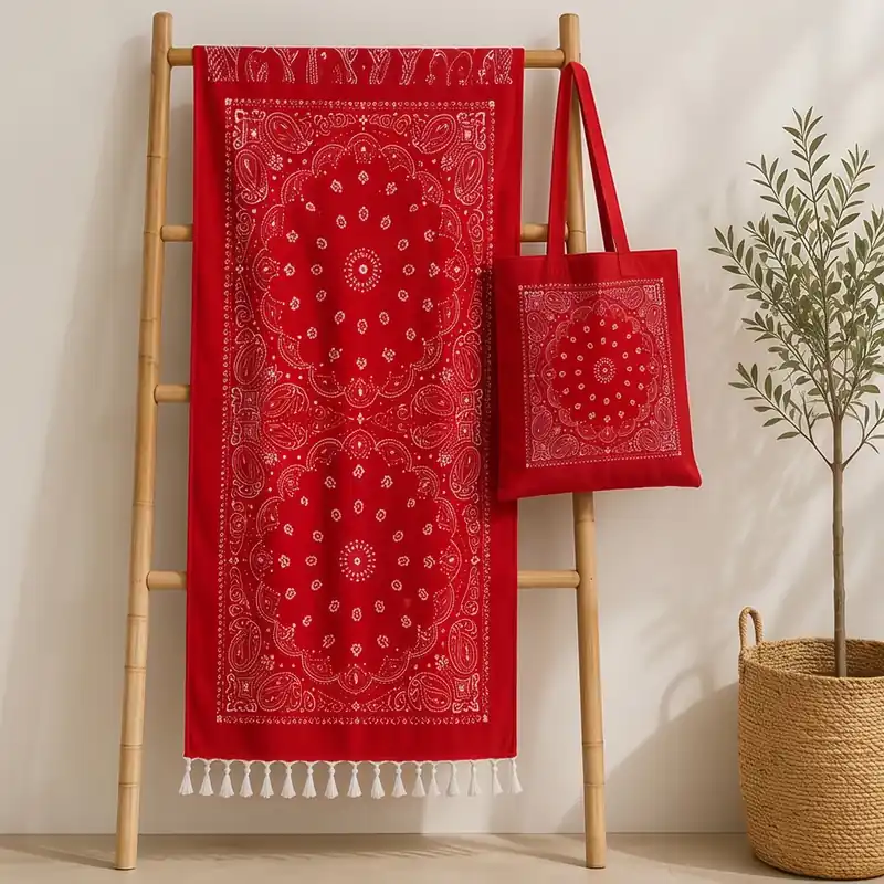 Telo Mare Fouta Leggero con Borsa Coordinata rosso