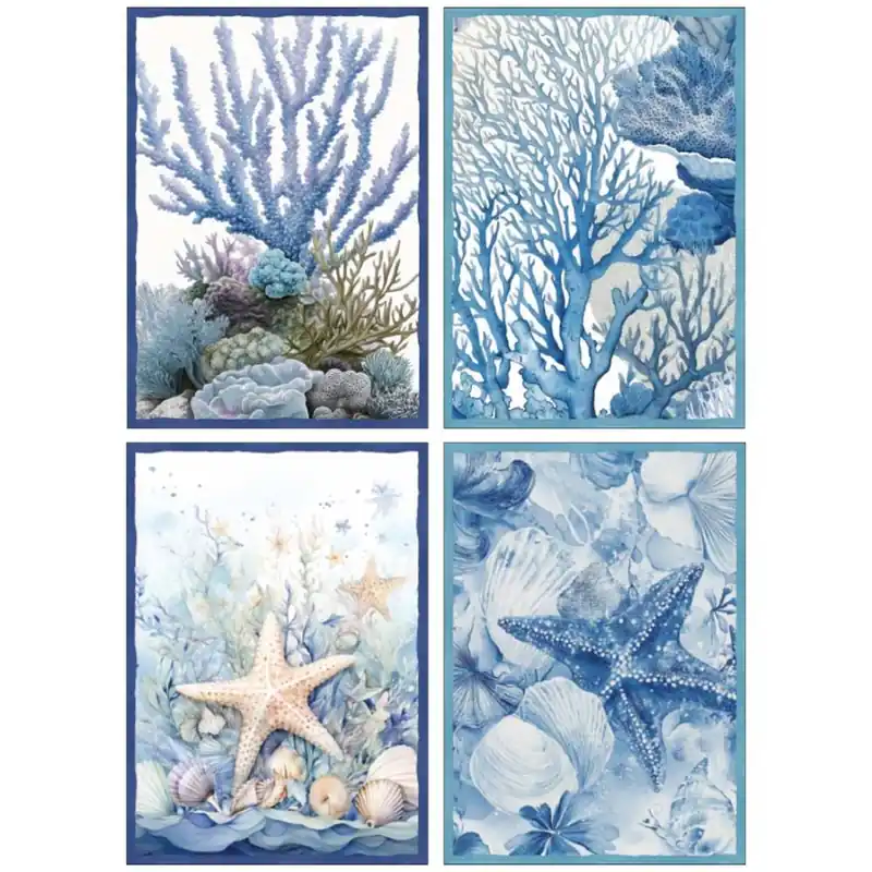 Kit 4x strofinacci da cucina 100% cotone fantasia marina blu