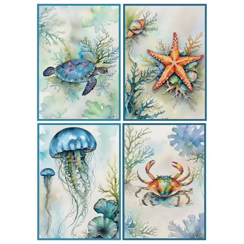 Strofinacci 50x70 Cucina Ocean | Kit 4 Pezzi 100% Cotone
