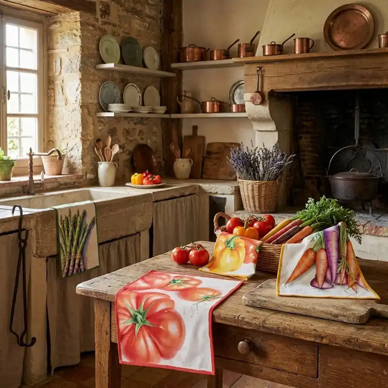 Set 4 Strofinacci da cucina 50x70 | 100% Cotone Vegetables