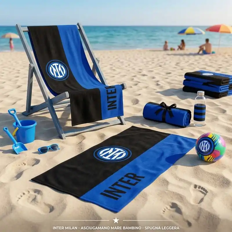 Telo Mare Inter Bambino 70x140 cm in Spugna Cotone Ufficiale FC Inter