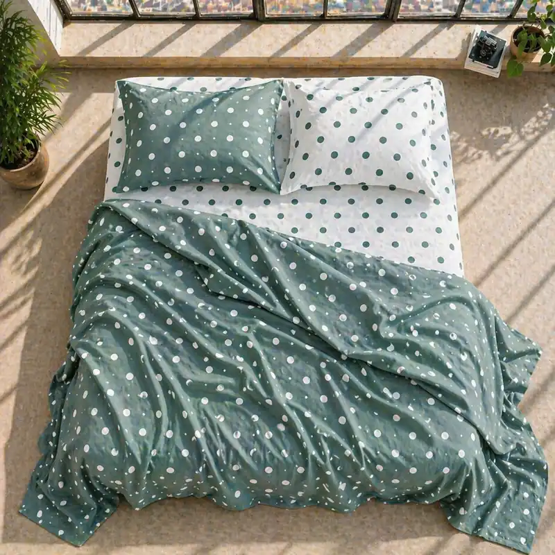 Set copripiumino + federe matrimoniale 100% cotone | Pois salvia