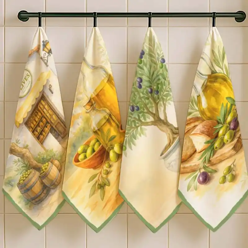 Set 4 Strofinacci Cucina Ulivo 50x70 | Stile Country Chic