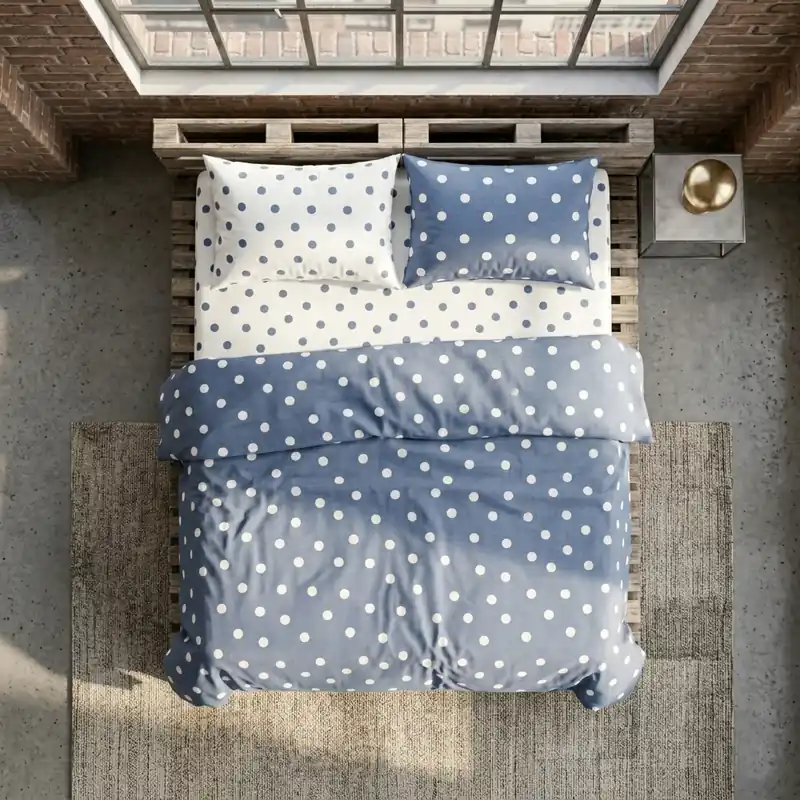 Lenzuola piazza e mezza in cotone Pois Avio | Design Moderno